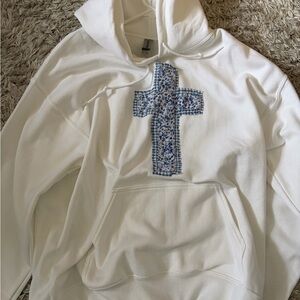 Gildan White Hoodie with stitched cross